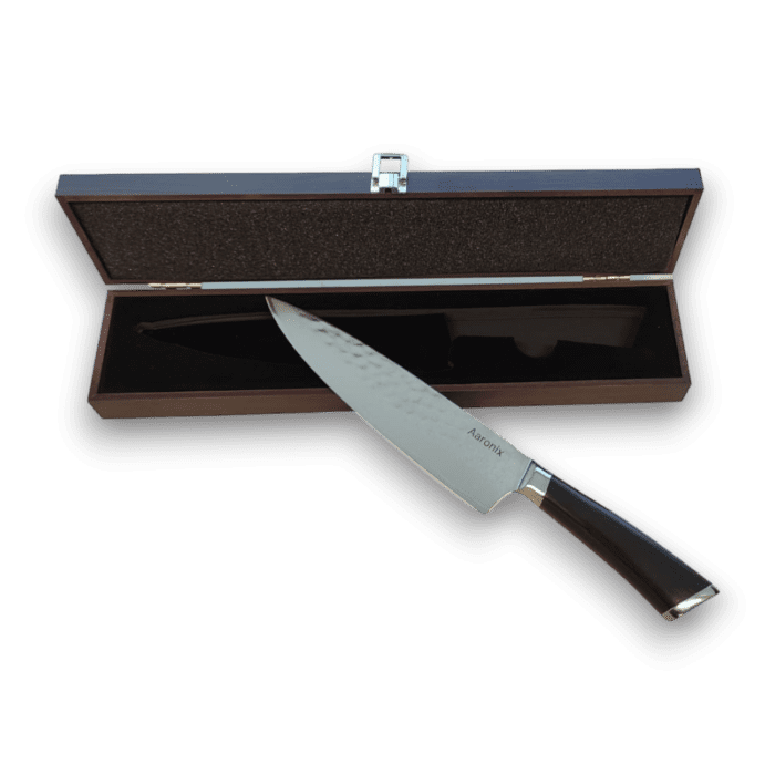 Damask nož Aaronix s drškom od ebanovine i kutijom